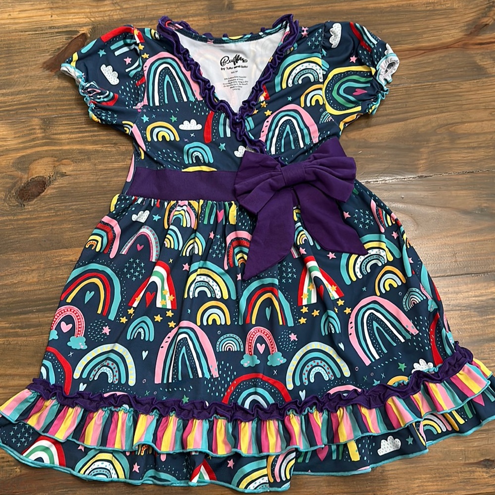Ruffles rainbow wrap dress. Size 6Y. Like new!